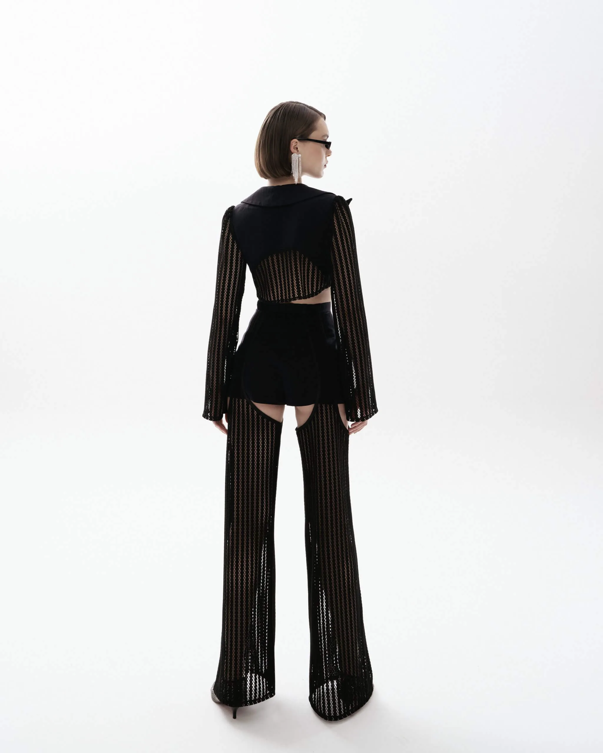 Black Suit with Lace Overlay back