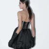 Black Corset Mini Dress with Puffed Skirt - Image 3