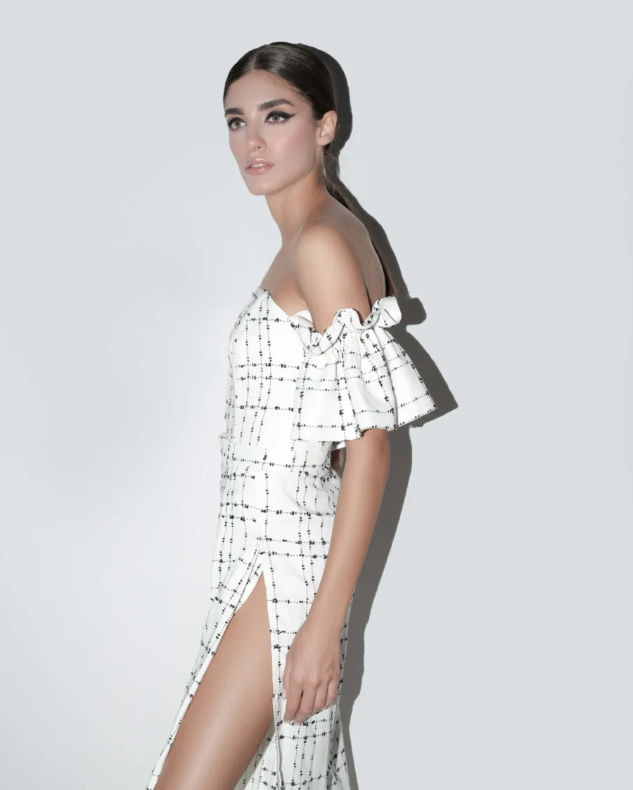 Off-Shoulder White Patterned Jumpsuit - Image 2