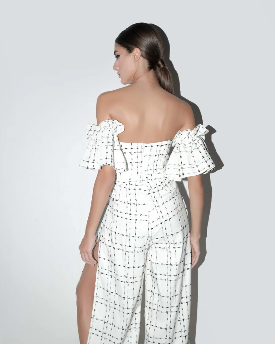 Off-Shoulder White Patterned Jumpsuit - Image 3