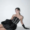 Black Corset Mini Dress with Puffed Skirt front