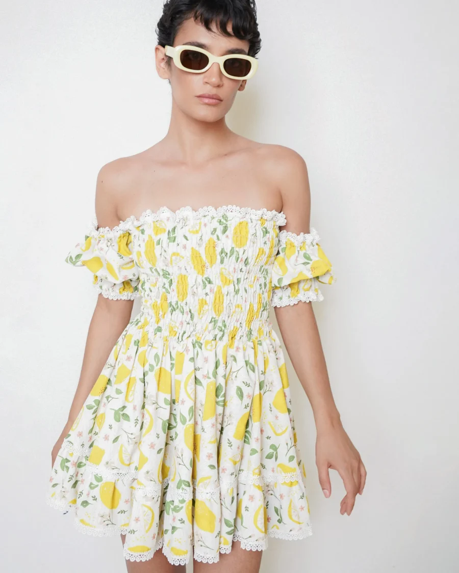 white puff sleeve printed lemon